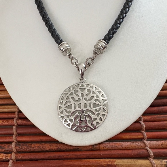 Premier Designs Silver Tree Pendant on Black Cord Necklace 15.5”-20.5” - Picture 2 of 6